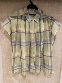 美品インゲホルグ★チェック柄 半袖シャツ 緑系