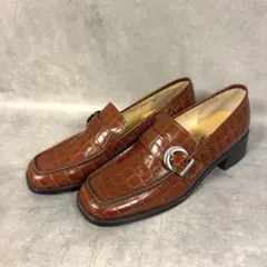 【極美品】リーガル　クロコ型押し　ローファー　ブラウン　23.5