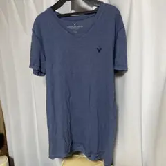 アメリカンイーグル VネックTシャツ　ワンポイント　ネイビー　古着　アメカジ