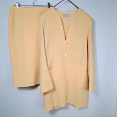 スカートセットアップ ウール100% L クリームイエロー ノーカラー シボ