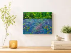 モネの睡蓮池の風景画　原画　F0号キャンバス　現代アート　絵画　手描きのサムネイル