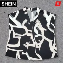 SHEIN モノトーン 総柄 ノースリーブ ボウタイブラウス　Sサイズ