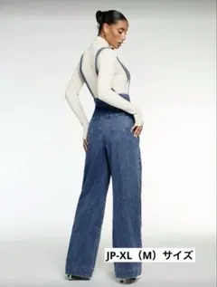 デニムサロペット ワイドレッグ サスペンダー付き