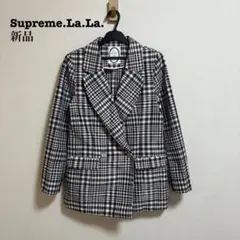 新品 シュープリームララ ダブルブレストジャケット チェック 薄手