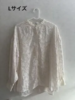 【最終値下げ】シアーノーカラーシャツアイボリーレースLサイズSM2好きな方に☆