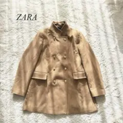 Q2【ザラ】ナポレオンコート　キャメル　金ボタン　L ウール混合　上品　お洒落