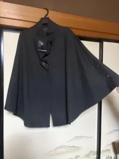 黒 ウール混合 ポンチョスタイル アウター