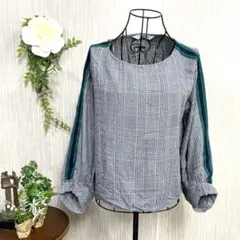 ZARA　BASIC　チェック柄バルーン袖長袖トップス　Ｍ　大人可愛い