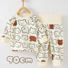 茶 90 パジャマ ベビー クマ お泊まり 保育園 お昼寝 コットン 上下セット