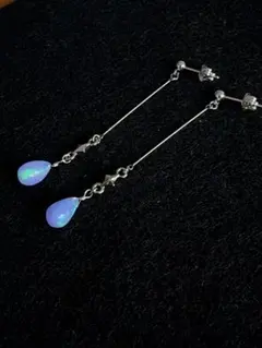 パープルカラーオパール　ロングピアス　ハンドメイド