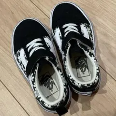 VANS パズル柄 ブラック ホワイト スニーカー　16cm