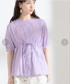 Ray BEAMS / ウエストギャザー クルーネック ブラウス