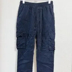 カーゴパンツ ウエストゴム 裾コード カジュアル 黒 綿【S～M】