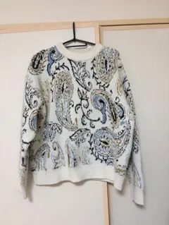 ペイズリー柄 長袖ニットセーター