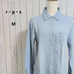 r・p・s☆長袖デニムシャツ　M　水色　スナップボタン　胸ポケット　カジュアル