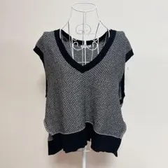 Global work 黒と白のツイード調ニットベスト　フリーサイズ