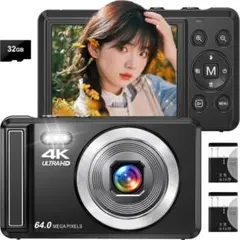 デジカメ 4K 6400万画素 デジタルカメラ AFオートフォーカス 16Xデジのサムネイル