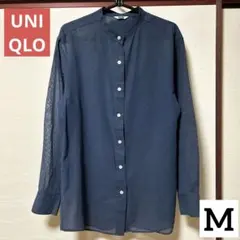 ☆美品☆ ユニクロ シアーバンドカラーシャツ（長袖） ブルー M シースルー