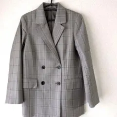GUグレー系チェック ダブルボタン テーラードジャケット