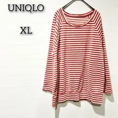 ユニクロ 【XL】 トップス カットソー Tシャツ 長袖 ボーダー 総柄 赤 白