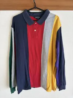 90s Lands’ End クレイジーパターン 長袖ポロシャツ XL 古着のサムネイル