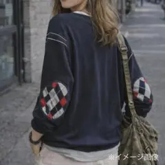 コットンニット トミーヒルフィガー Vネック L ネイビー エルボーパッチのサムネイル