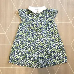 リバティ風　花柄　ポケット　襟付き　ワンピース 80cm 白襟