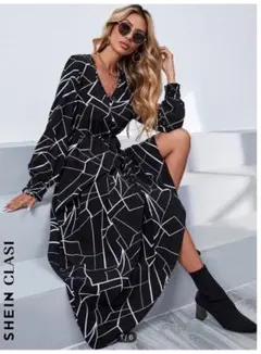 SHEIN 幾何学模様ロングスリーブワンピース