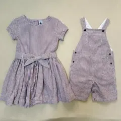 PETIT BATEAU ストライプ ワンピースとオーバーオール 2点セット