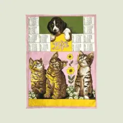 1972年ヴィンテージ 子犬と子猫柄のキッチンクロス リネンのサムネイル