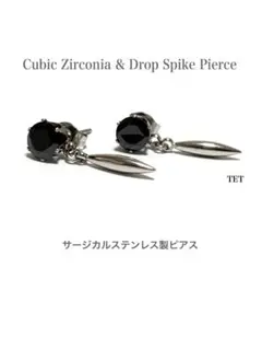 【キュービックジルコニア&スパイクピアス ブラック 6mm】ステンレス a03