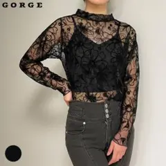 GORGE 花柄 シースルー 長袖 トップス ブラックのサムネイル