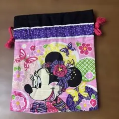 ミニーマウス 巾着花柄