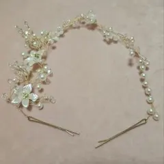 ゴールド パール 花飾り ヘアアクセサリー