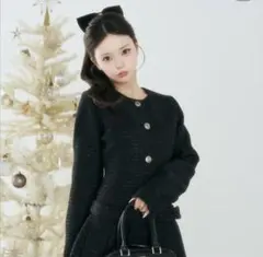 darich ボックスプリーツツイードミニワンピース　BLK