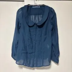 「即日発送」L THE EMPORIUM 長袖ブラウス 丸襟 ピンタック ブルーのサムネイル