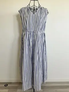 コーエン　青と白のストライプ ノースリーブロングワンピース綿100% 美品