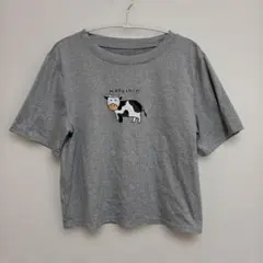 ノーブランド 牛柄 Tシャツ クルーネック半袖 S 灰 ポリエステル 普段着