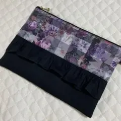 リバティ　アーカイブギンガム　フリル　ポーチ　ハンドメイド