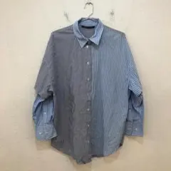 ザラ ZARA アシンメトリーストライプシャツ M 青