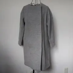 テチチ Te chichi ノーカラーコート ロング 無地 ウール混 M グレー
