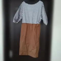 ストライプボートネックワンピース