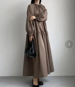 【louere】リボンティアードボリュームワンピース モカ large サイズ