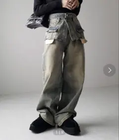 me+me select ダメージ加工デニムパンツ ブルー