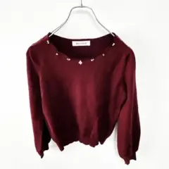【ミッシュマッシュ】長袖カットソー ニットワインレッド パールビジューKU630