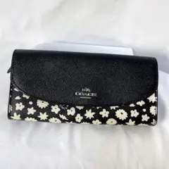 コーチ COACH 長財布 レディース 花柄 黒 白 レザー ボタン式