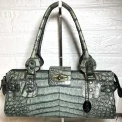 JRA認定】美品 クロコダイル 2WAYバッグ ブルー センター取り 本革