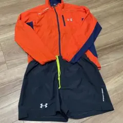 UNDER ARMOUR ジャージ上下セット MD オレンジ/黒　上M 下L