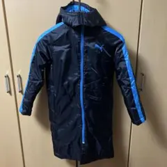 PUMA フード付きベンチコート 黒/青　140㎝