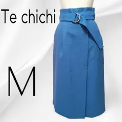 美品 Techichi ベルト付きラップ風タイトスカート ブルー M 裏地付きのサムネイル